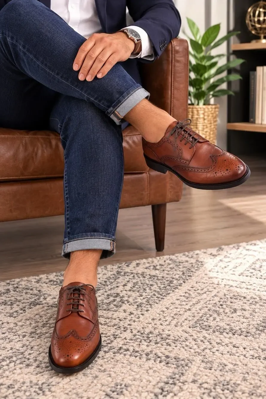 Panelli Wingtip Derby Dress Shoes Men’s 10.5 Brown Leather Made in Italy